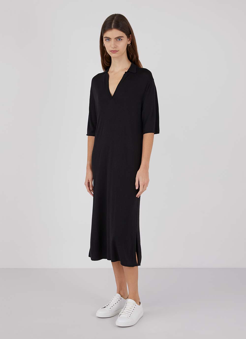 Women's Merino Silk Polo Dress in Black