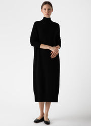 Women's Lambswool Funnel Neck Dress in Black