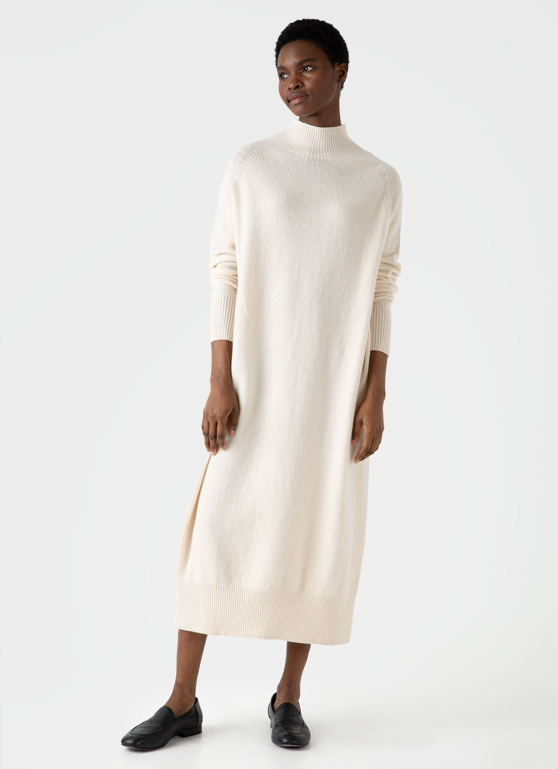 Women's Lambswool Funnel Neck Dress in Ecru