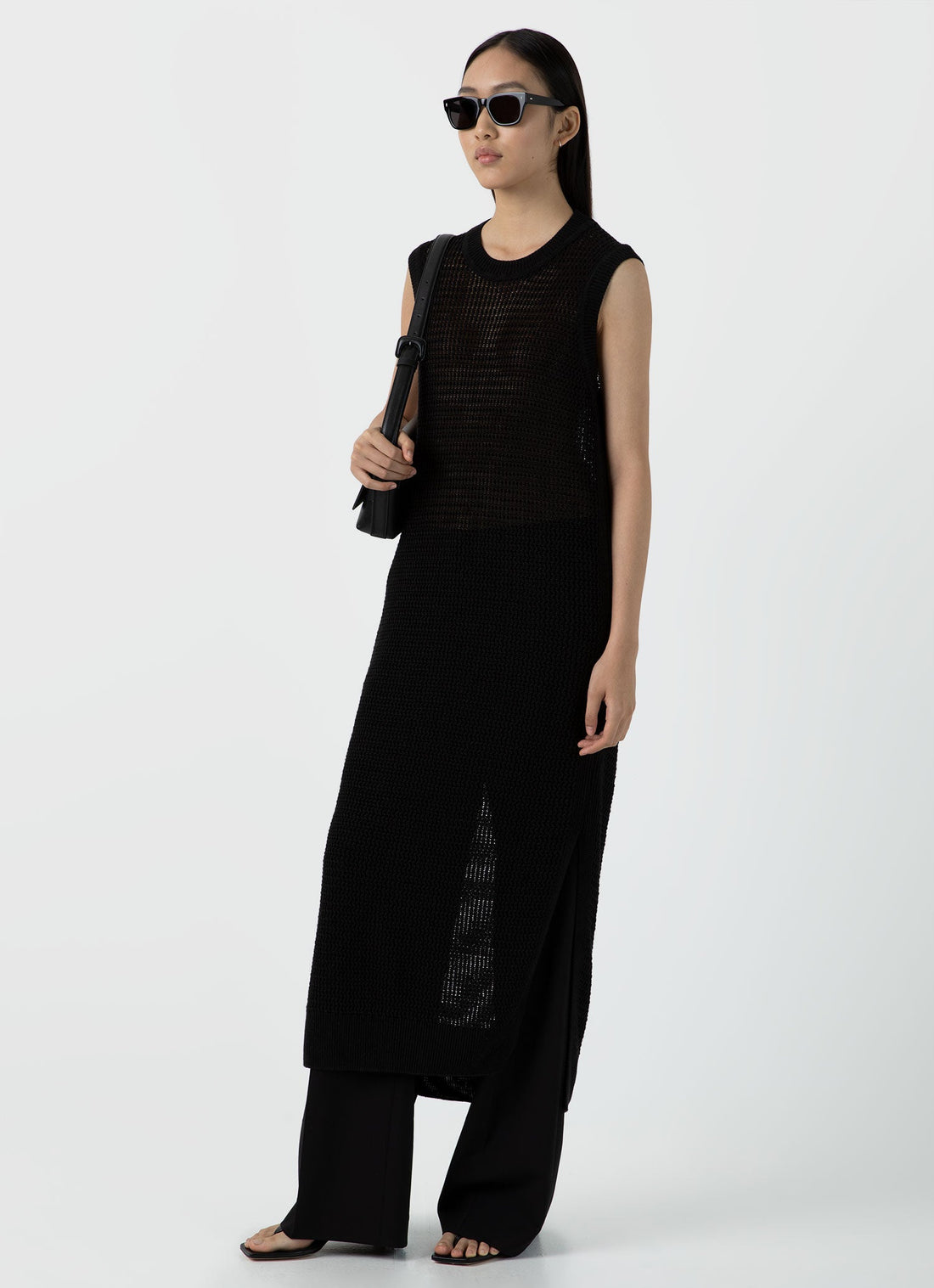 Women's Linen Mesh Dress in Black