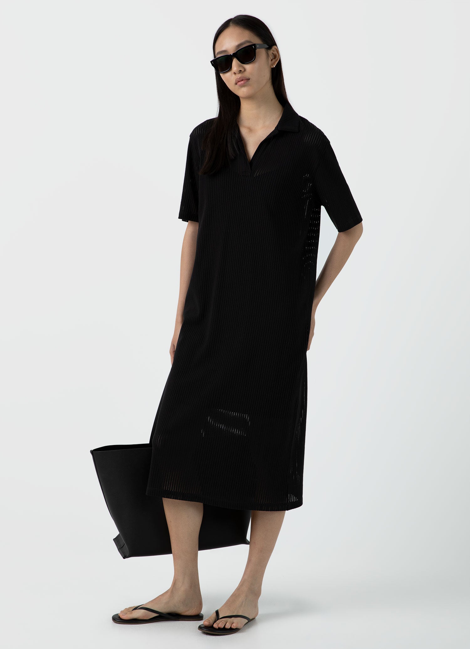 Women's Lace Mesh Polo Dress in Black