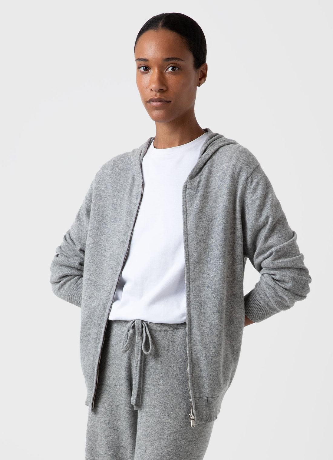 Women's Cashmere Zip Hoody in Grey