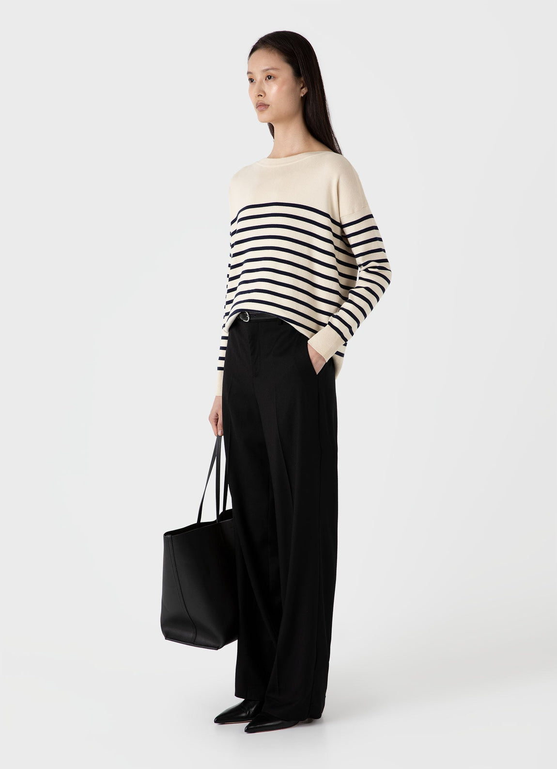 Women's Breton Stripe Jumper in Ecru/Navy