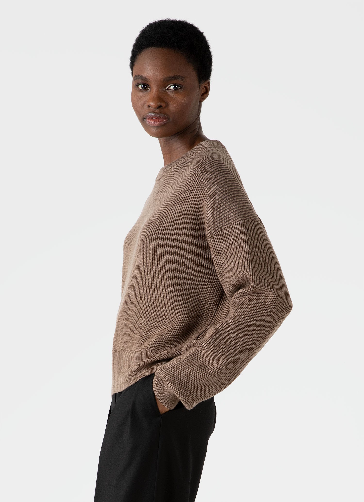 Women's Ribbed Crew Neck Jumper in Cedar