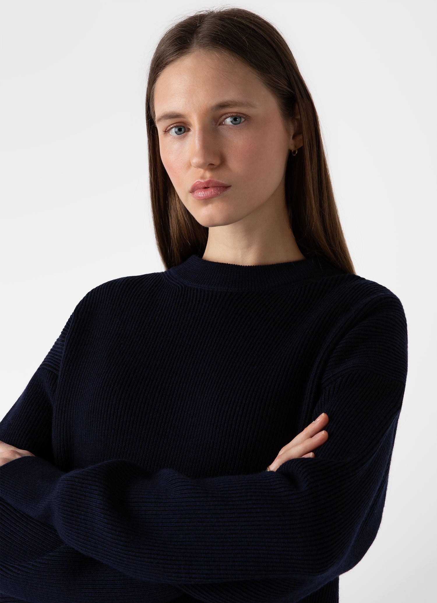 Women's Ribbed Crew Neck Jumper in Navy