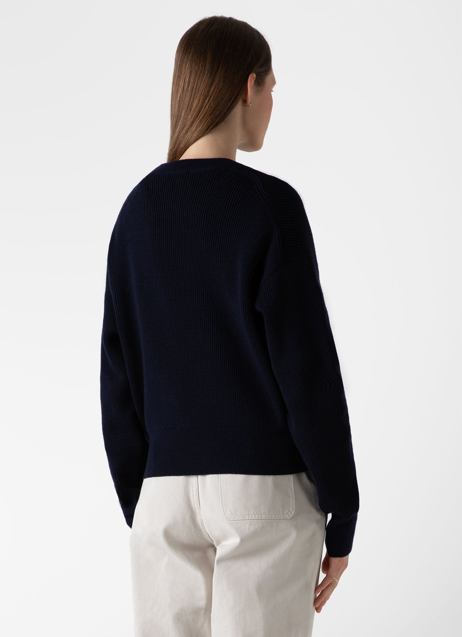 Women's Ribbed Crew Neck Jumper in Navy