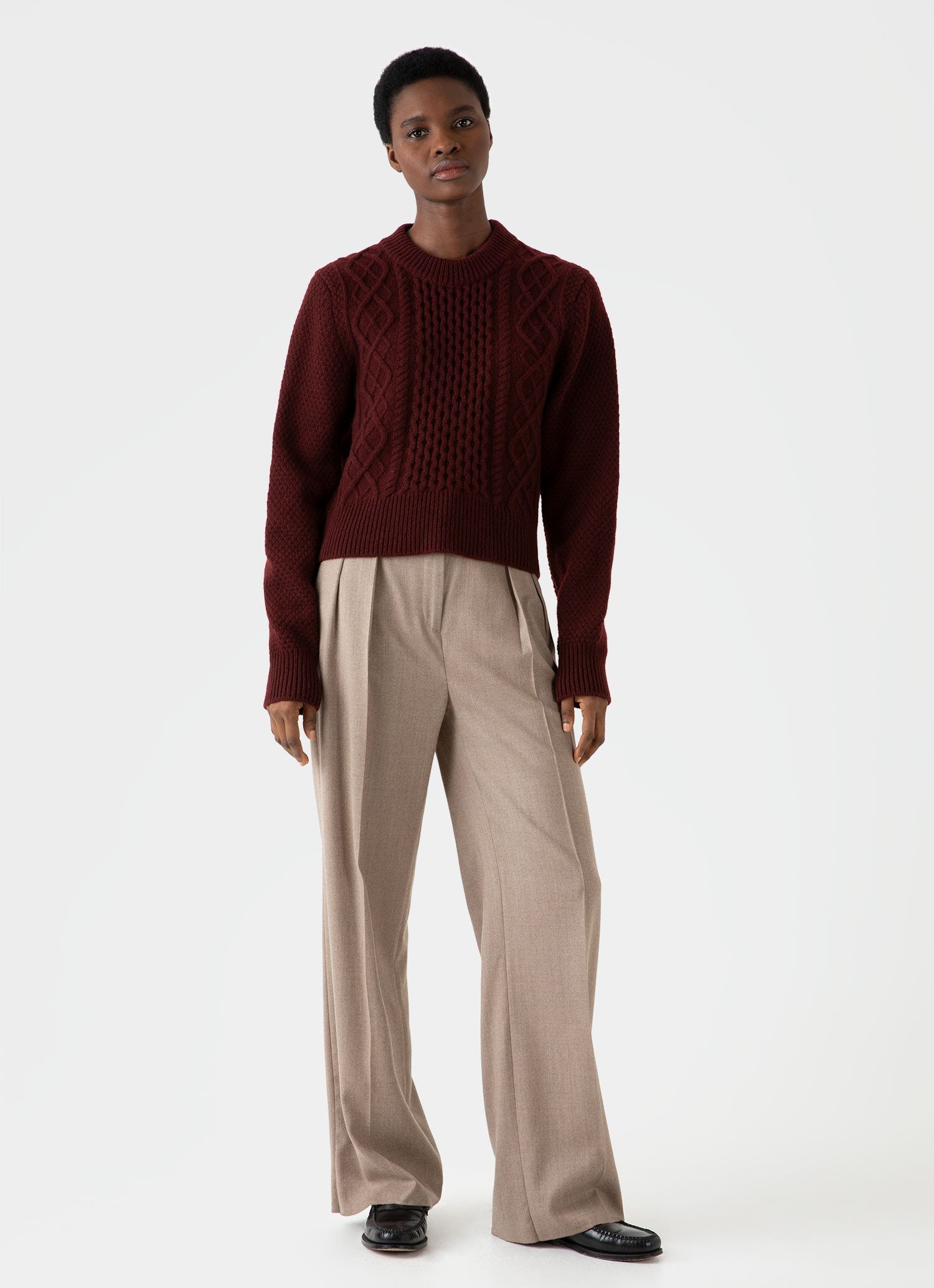Women's Cable Knit Jumper in Maroon