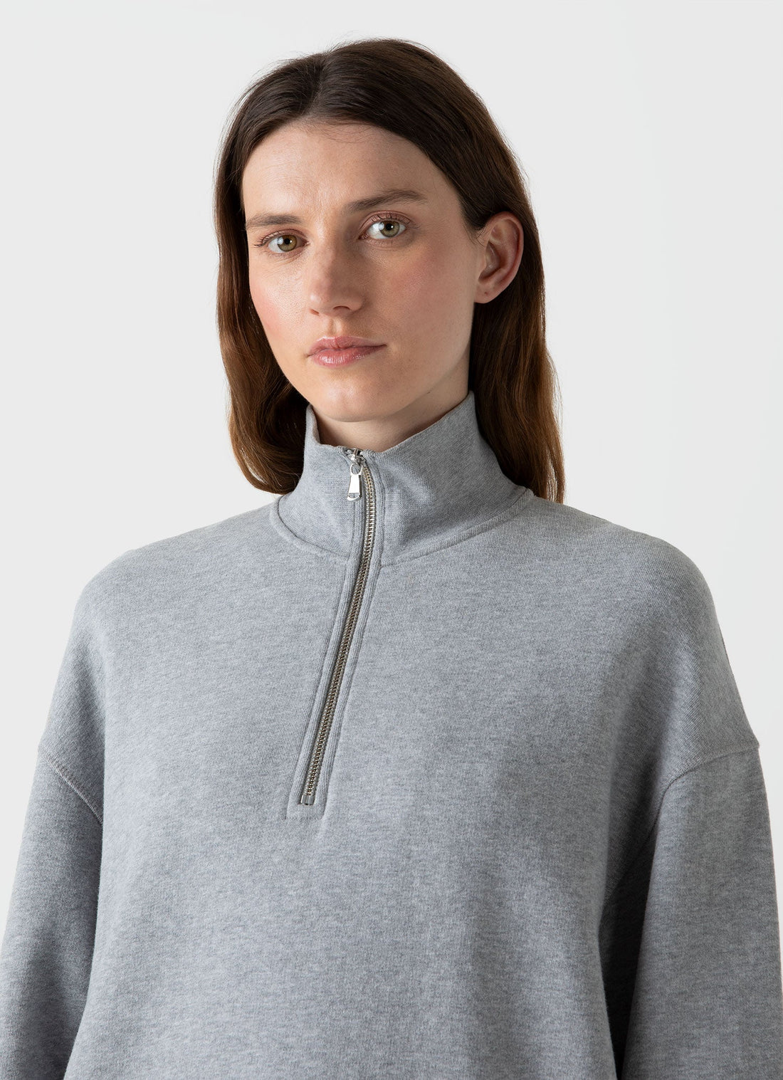 Women's Half Zip Loopback Sweatshirt in Grey Melange