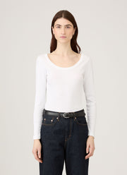 Women's Ribbed Scoop Neck T-shirt in White