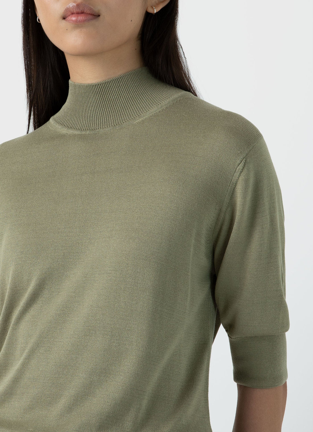 Women's Silk Mock Neck Top in Pale Khaki