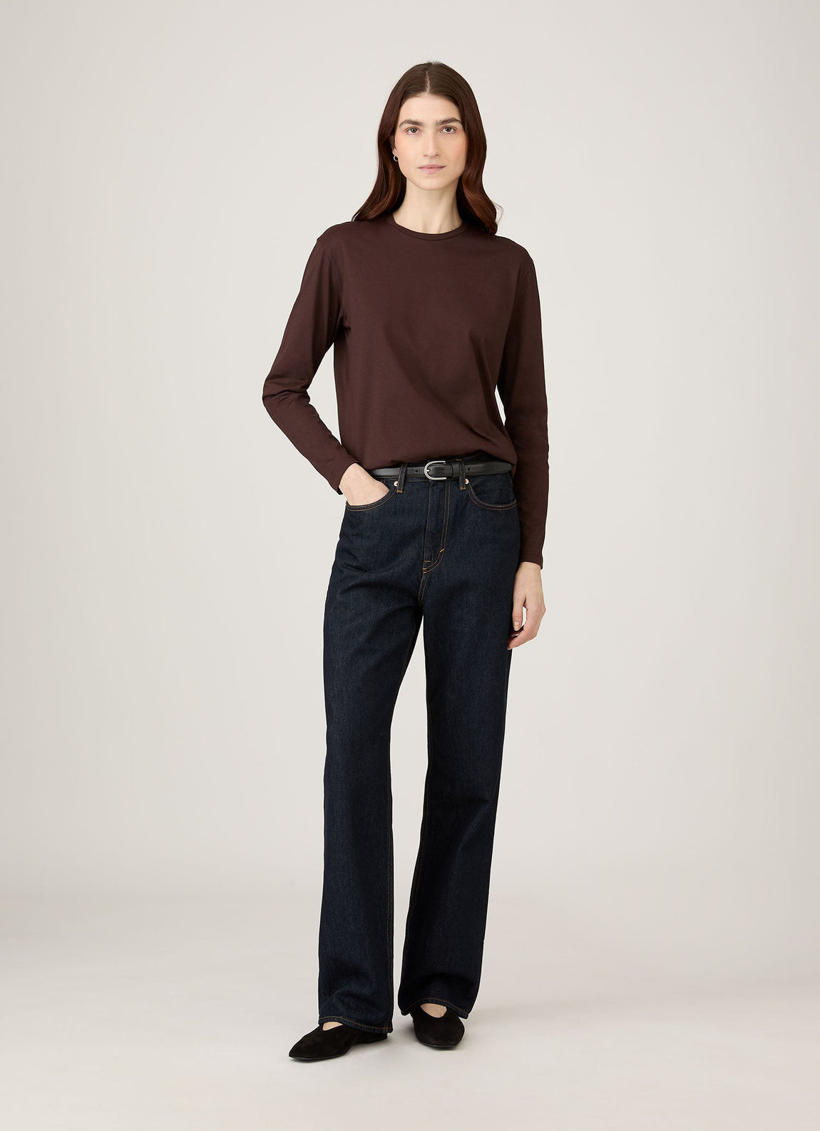 Women's Long Sleeve Boy Fit T-shirt in Truffle