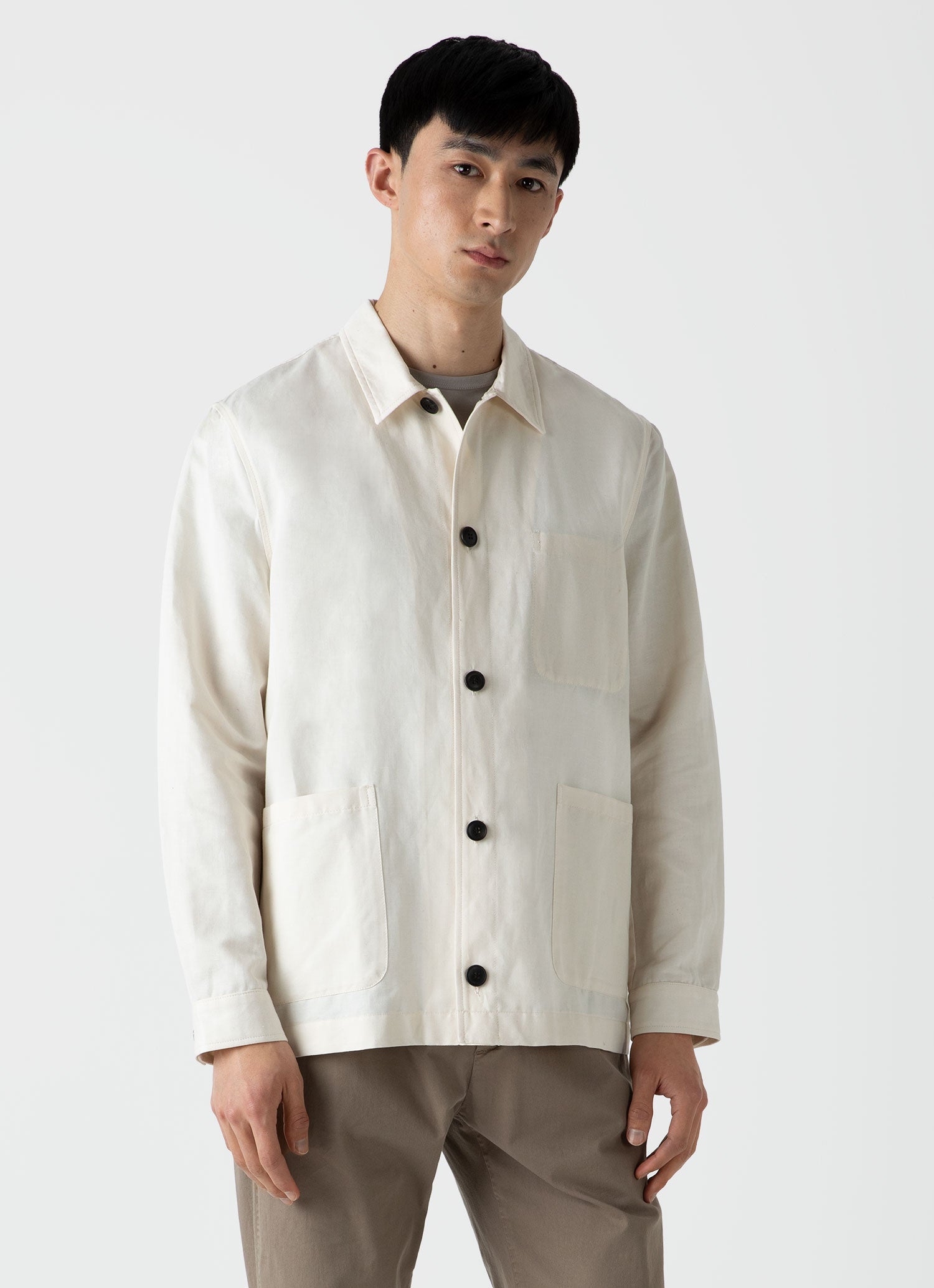 Men's Cotton Linen Twin Pocket Jacket in Undyed