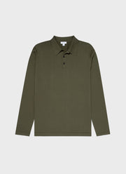 Men's Sea Island Cotton Long Sleeve Polo Shirt in Hunter Green