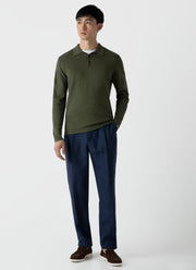 Men's Sea Island Cotton Long Sleeve Polo Shirt in Hunter Green