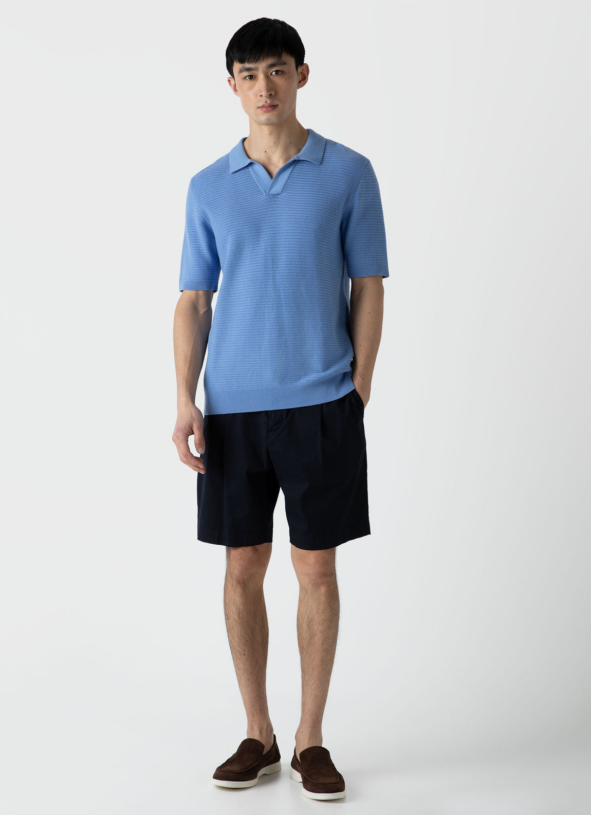 Men's Open Textured Polo Shirt in Cool Blue