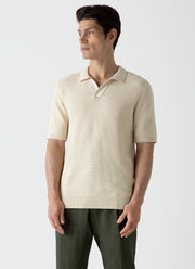 Men's Open Textured Polo Shirt in Ecru