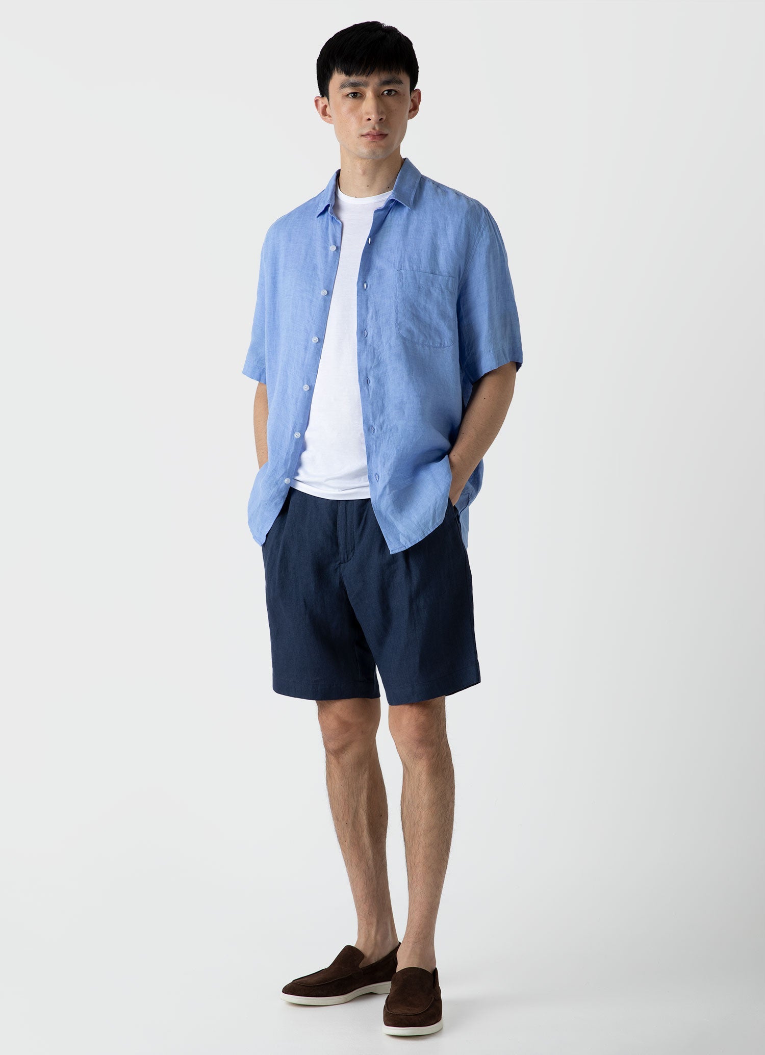Men's Short Sleeve Linen Shirt in Cool Blue