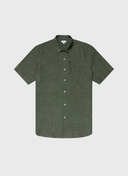 Men's Short Sleeve Linen Shirt in Hunter Green