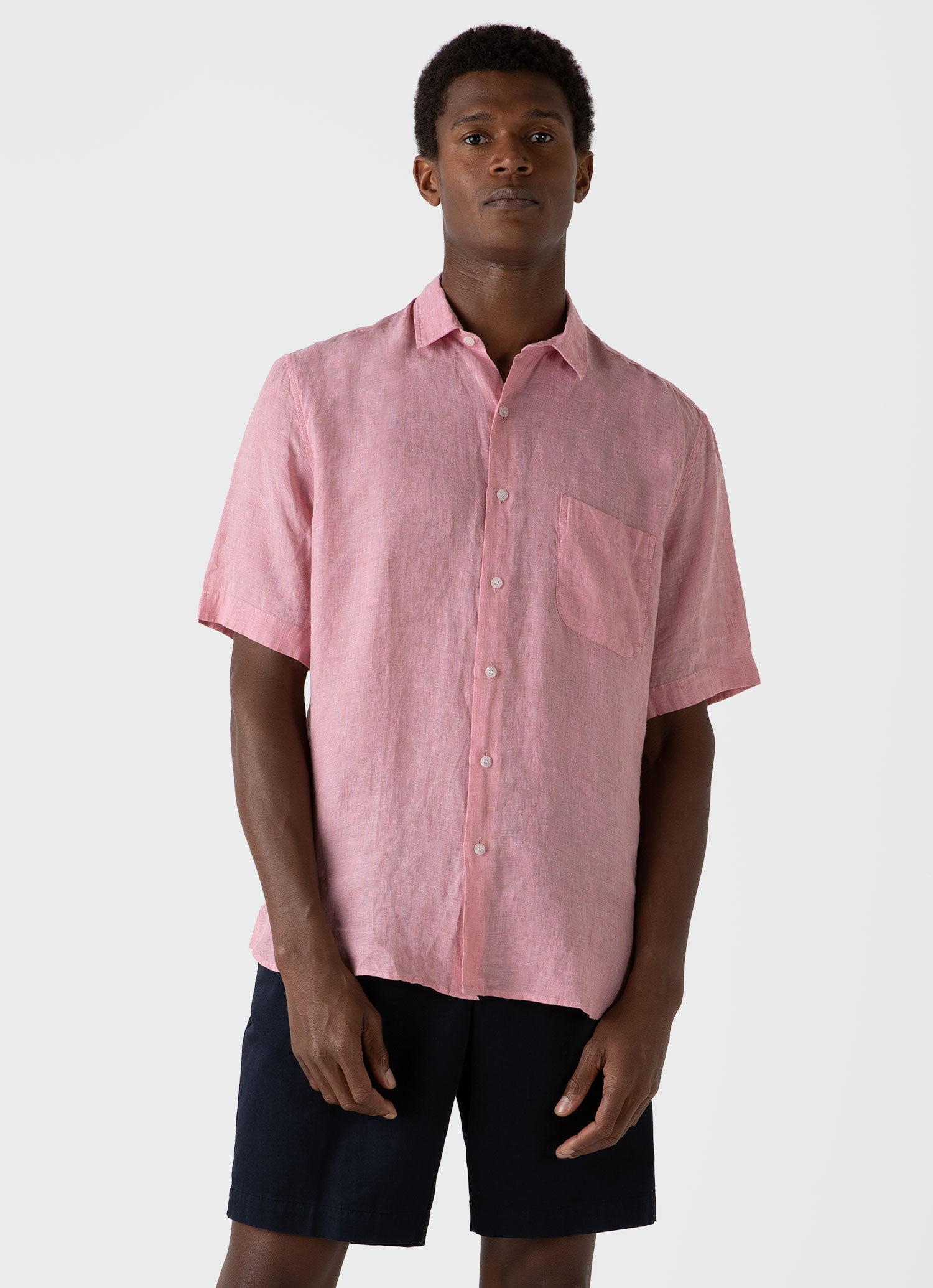 Men's Short Sleeve Linen Shirt in Shell Pink