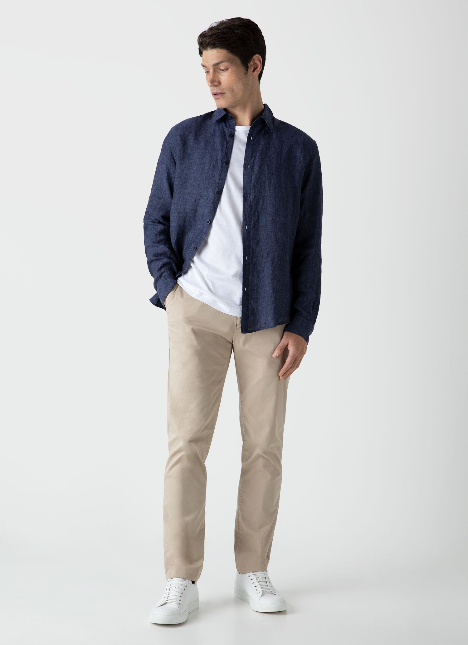 Men's Linen Shirt in Navy Melange