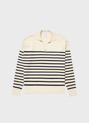 Women's Open Neck Jumper in Ecru/Navy Breton Stripe