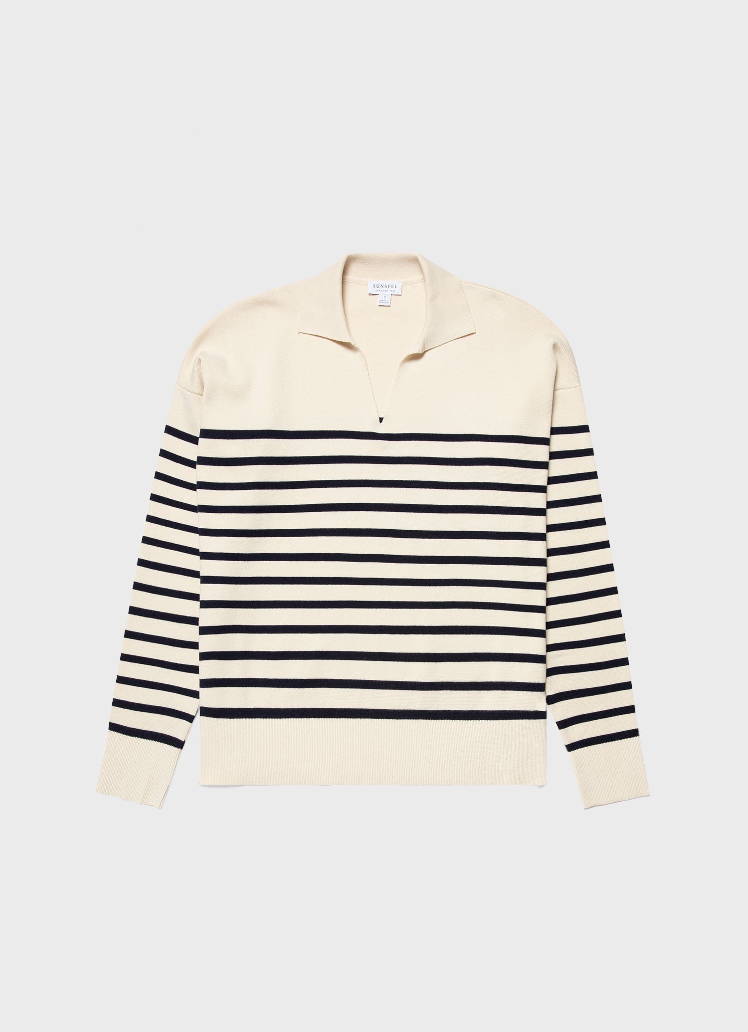 Women's Open Neck Jumper in Ecru/Navy Breton Stripe