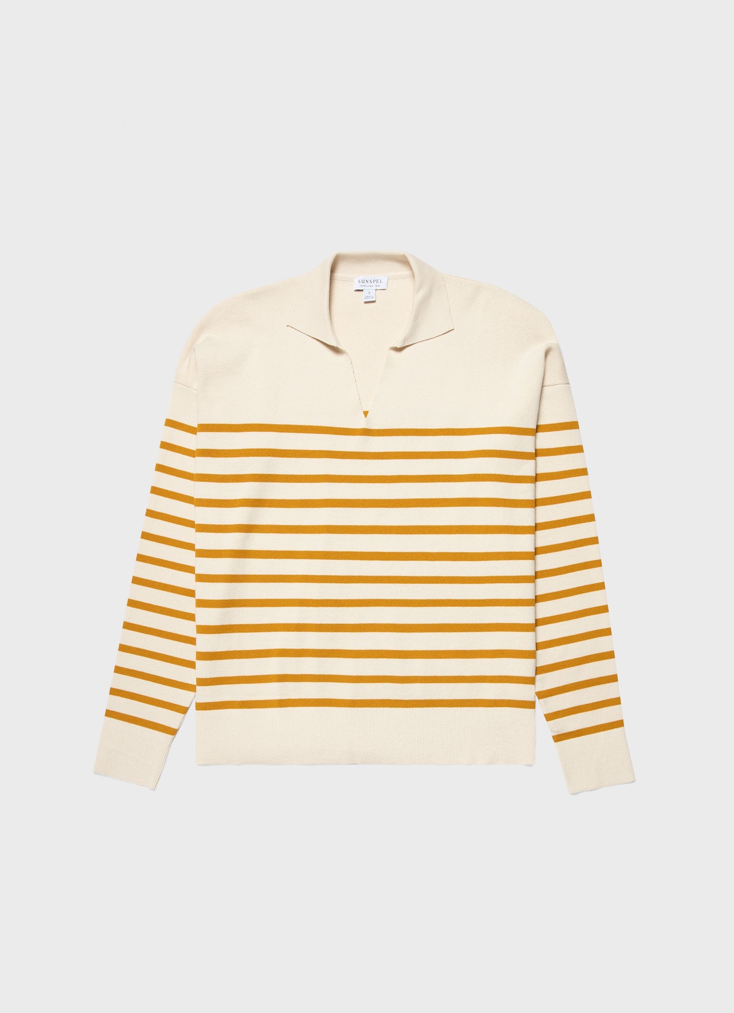 Women's Open Neck Jumper in Ecru/Cider Breton Stripe