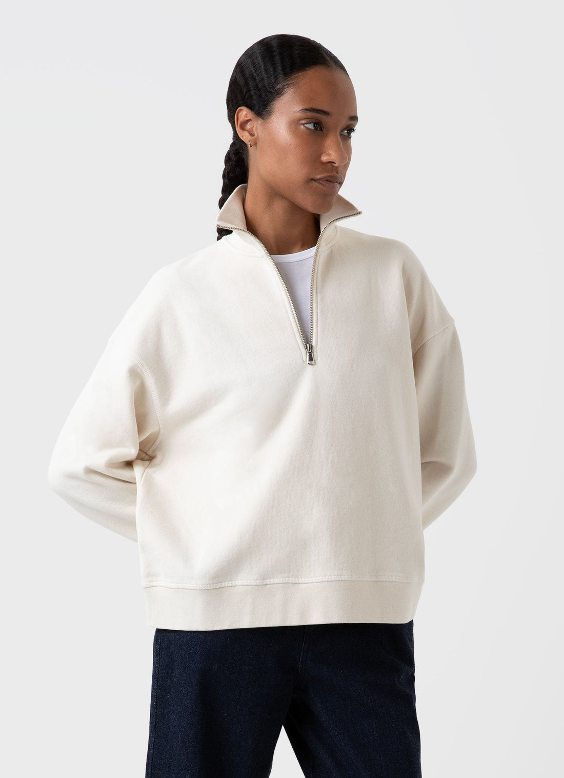 Women's Half Zip Loopback Sweatshirt in Undyed