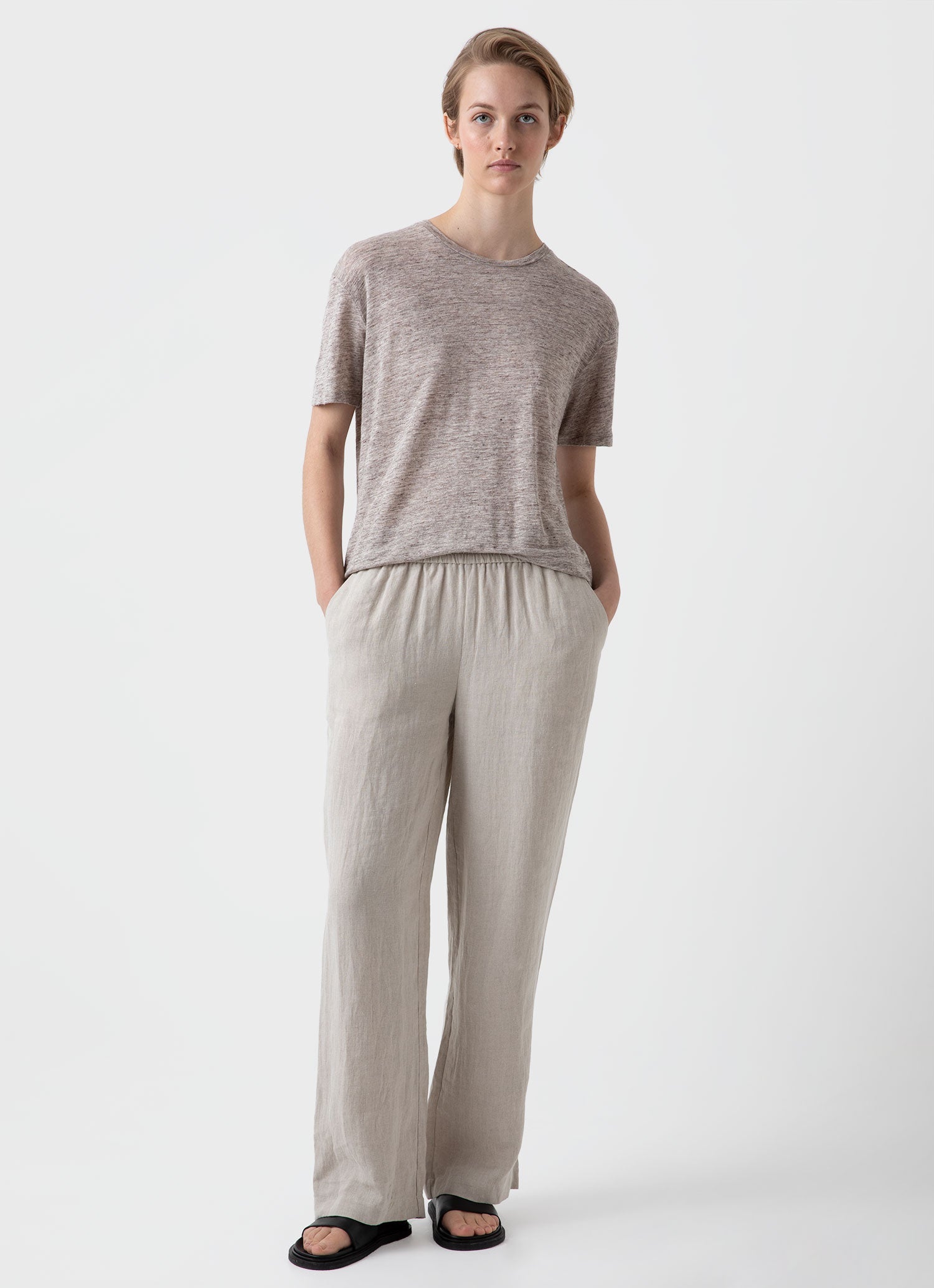 Women's Linen T-shirt in Oatmeal Melange